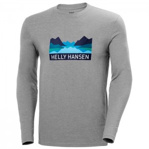 Férfi Helly Hansen Nord Grafika Longsleeve Tshir Póló Szürke | VLQ-147923