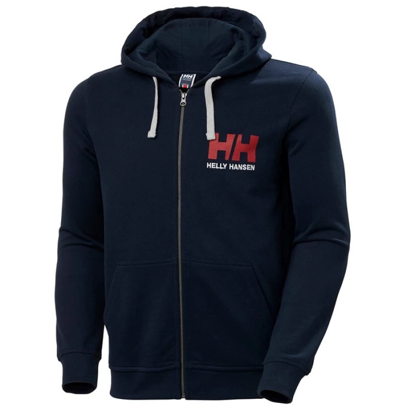 Férfi Helly Hansen Hh Logo Full Zip Up Csuklyás Pulóverek Sötétkék | MUK-752840